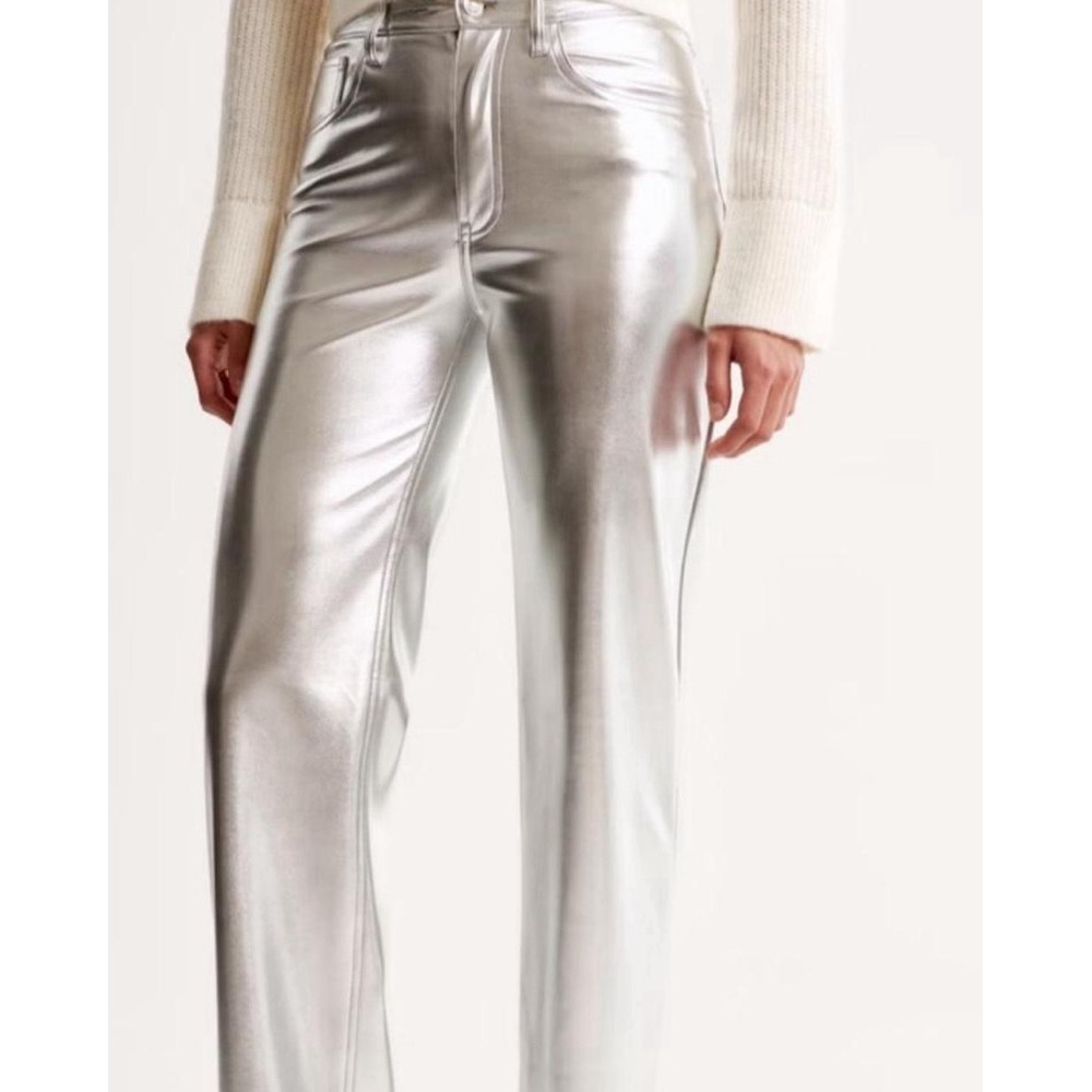 Abercrombie & Fitch Curve Love Silver Leather 90's Relaxed High Rise Pants 27